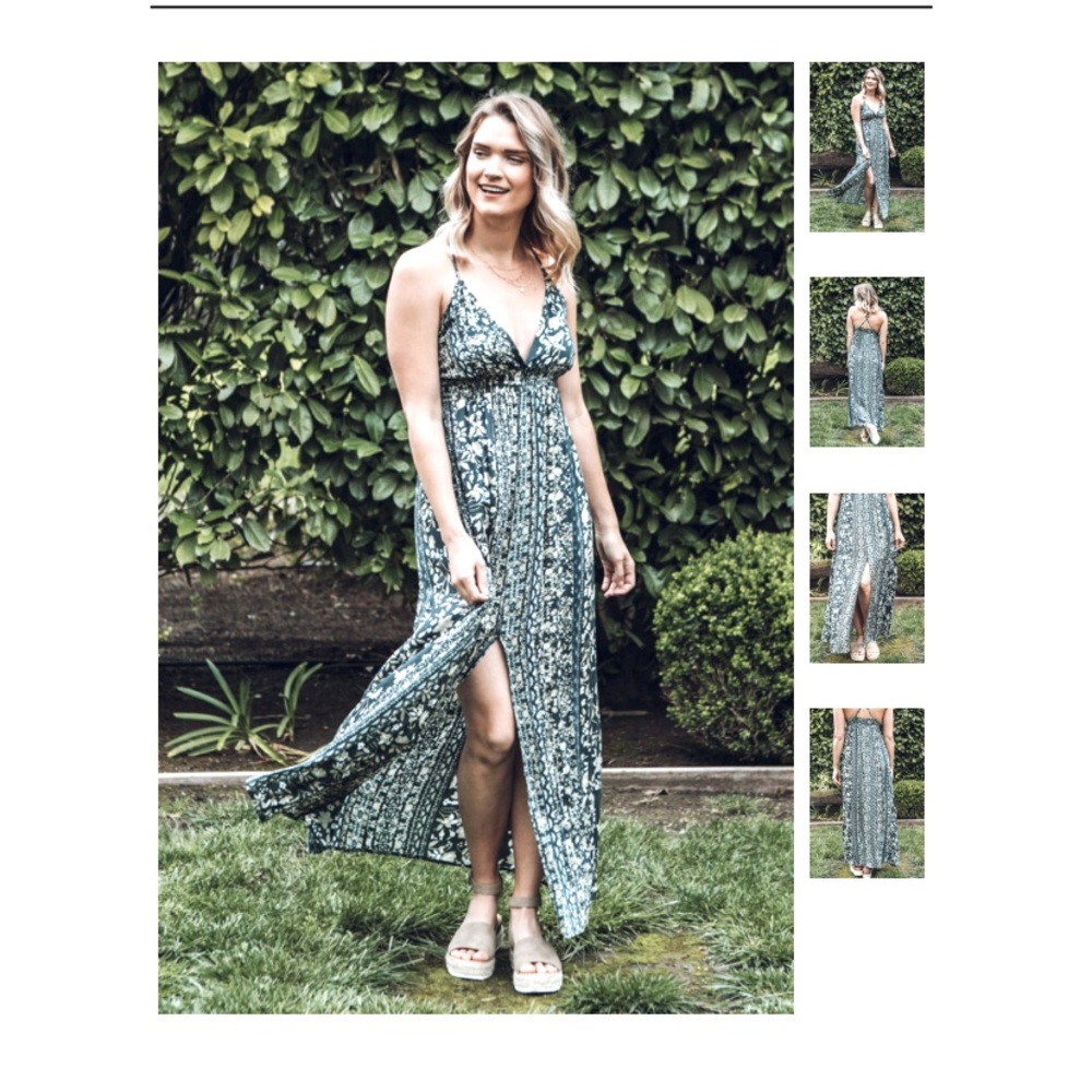 Floral dark green maxi dress